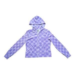 Juicy Couture Y2K Velour Checkered Full Zip Hoodie - Lavender/Lilac Size Medium